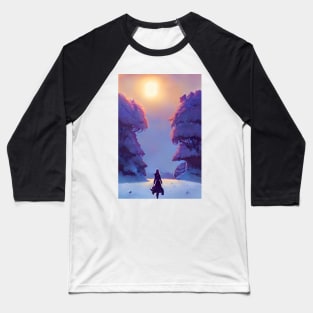 Anime Girl Sunshine Snowy Christmas Landscape Baseball T-Shirt